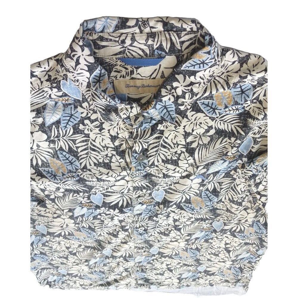 Tommy Bahama Men Large Short Sleeve Buttons Stretch Shirt  Floral Hawaiian Style
